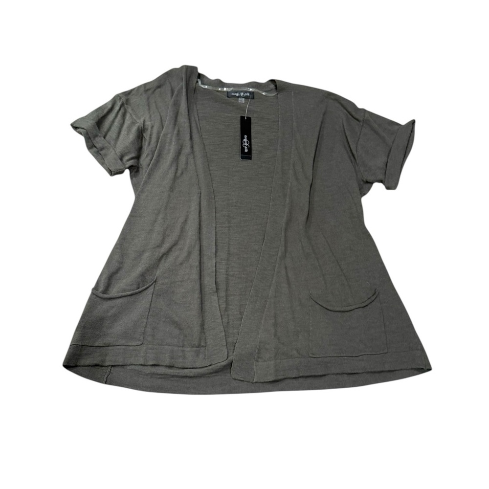 NWT August Silk Olive Green Women's Short Sleeve Cardigan XL